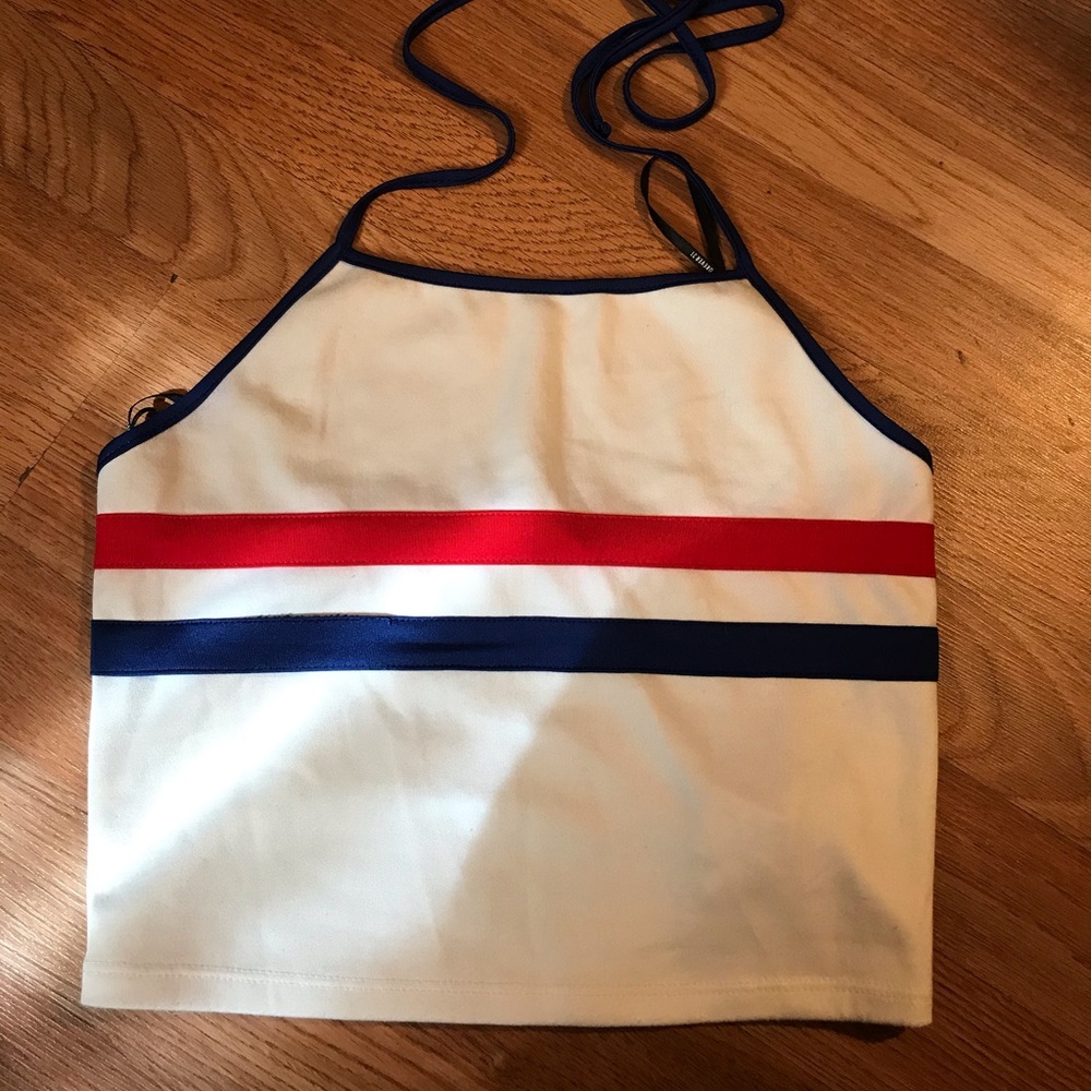Blue and red striped halter top